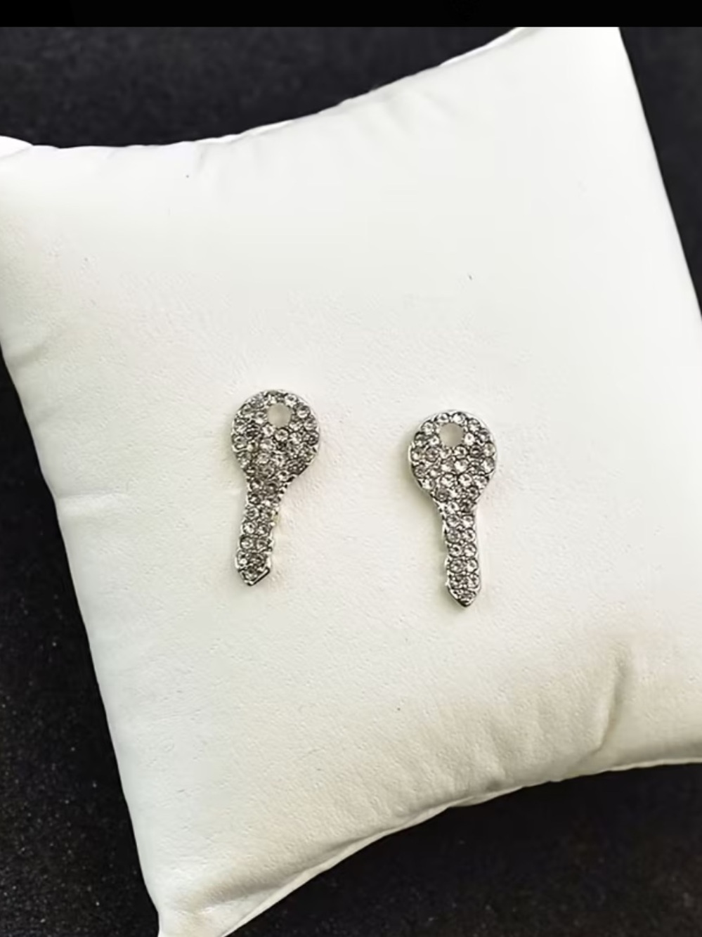 Key-Shaped Crystal Stud Earrings - Silver